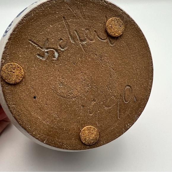 Cat Pottery Basket Trinket Dish Grey Blue Straw Handle Decor Decorative Vintage - Picture 6 of 7